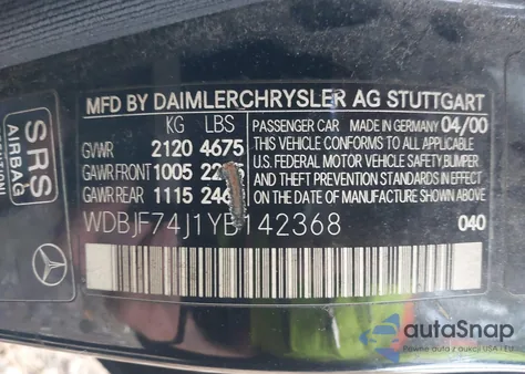 2000 Mercedes-Benz E 55 Amg from USA, damaged, VIN WDBJF74J1YB142368